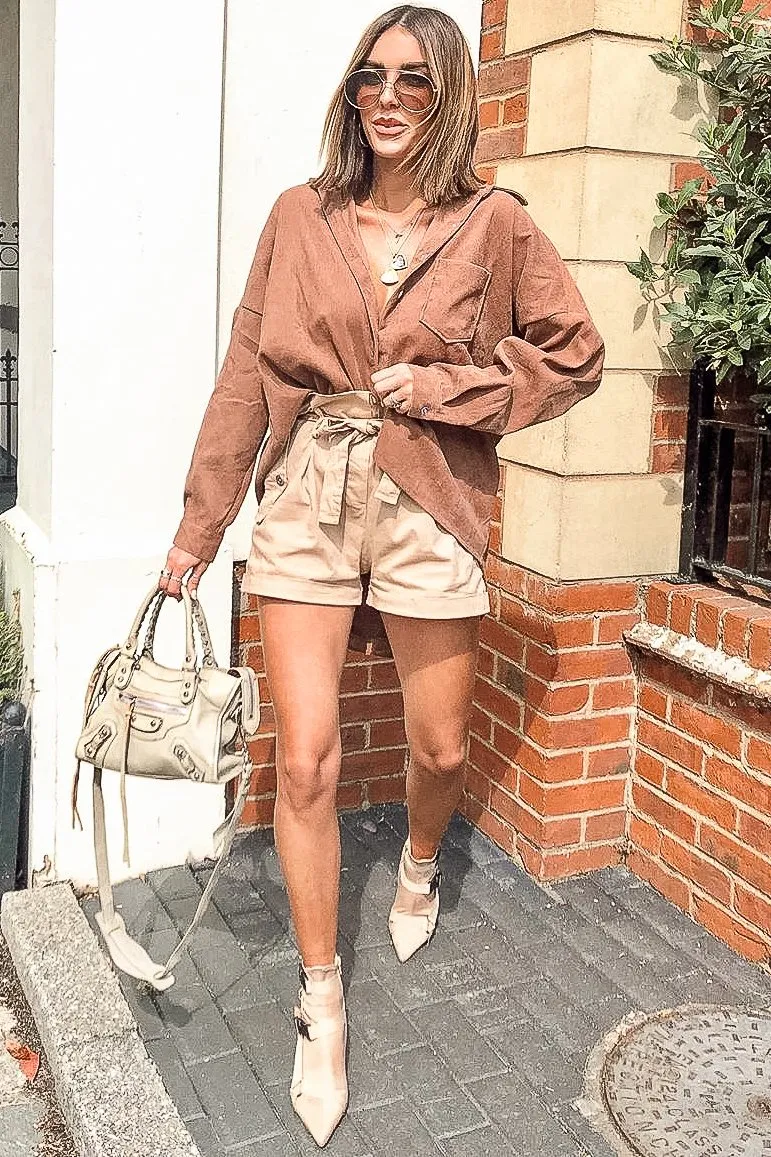 Brown Corduroy Button Front Oversized Shirt - Kyrah