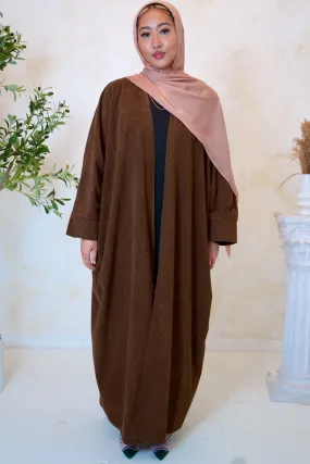 Brown Corduroy Open Front Abaya-CLEARANCE