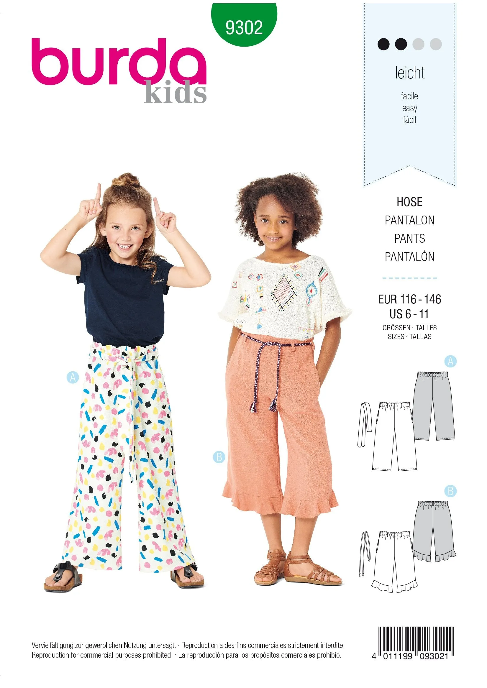 Burda Pattern 9302 Children's Pants with Elastic Waist – Culottes