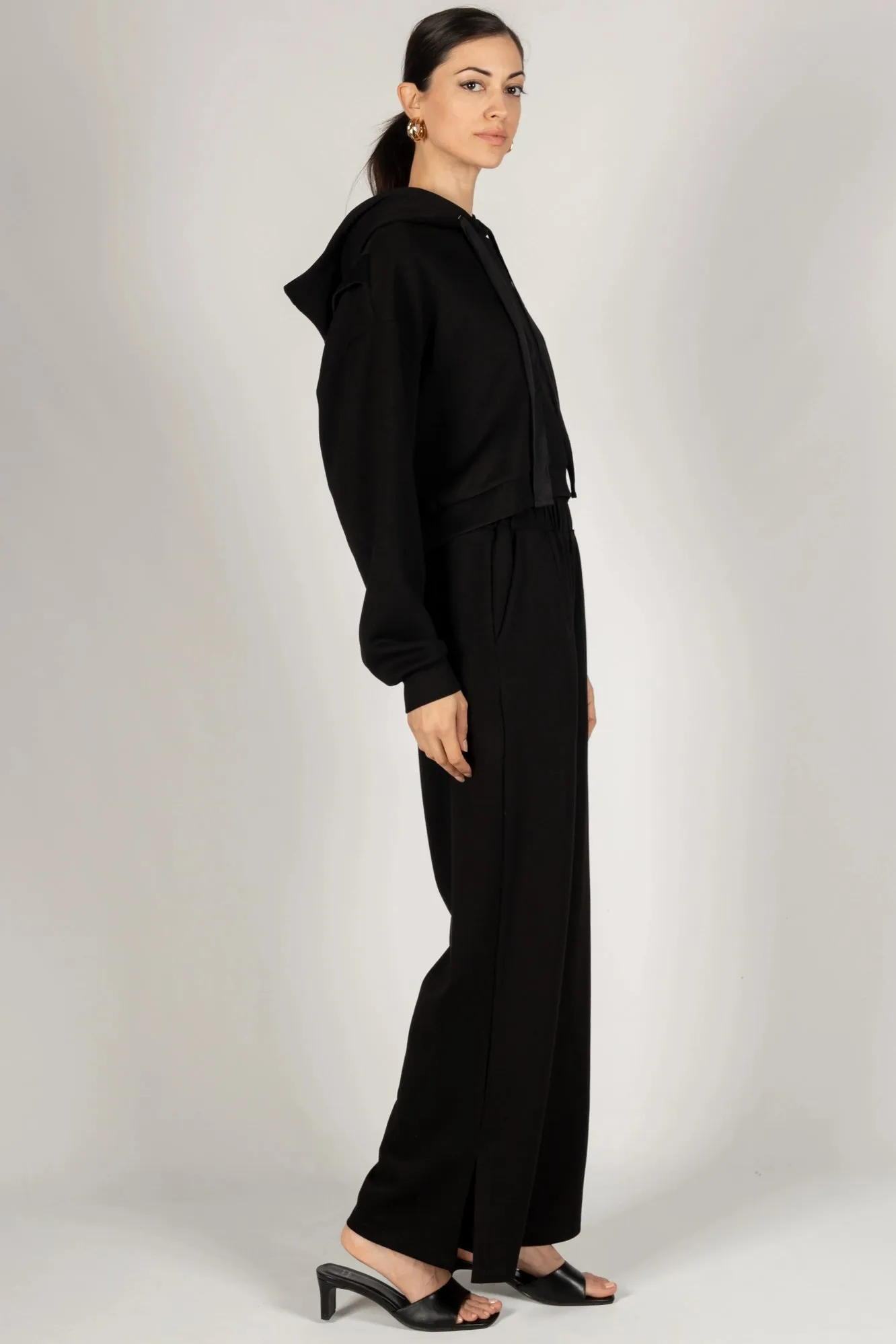 Butter Modal Wide Leg Pants with Bottom Slits - Black