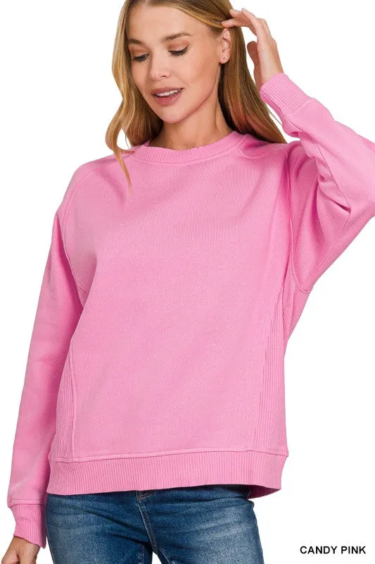 Candy Pink Relaxed-Fit Crewneck Sweatshirt