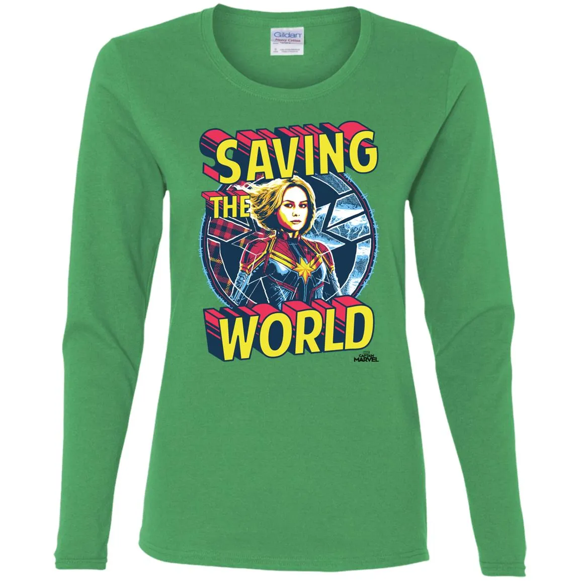 Captain Marvel Saving The World Portrait Women Long Sleeve Shirt