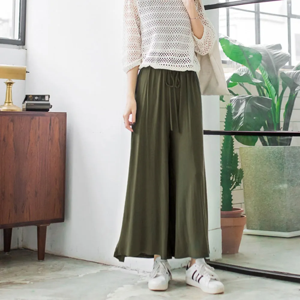 Casual Basic Solid Soft Modal Knit Wide Leg Pants