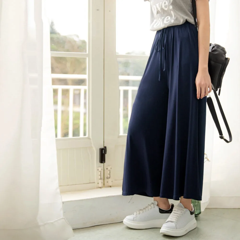 Casual Basic Solid Soft Modal Knit Wide Leg Pants