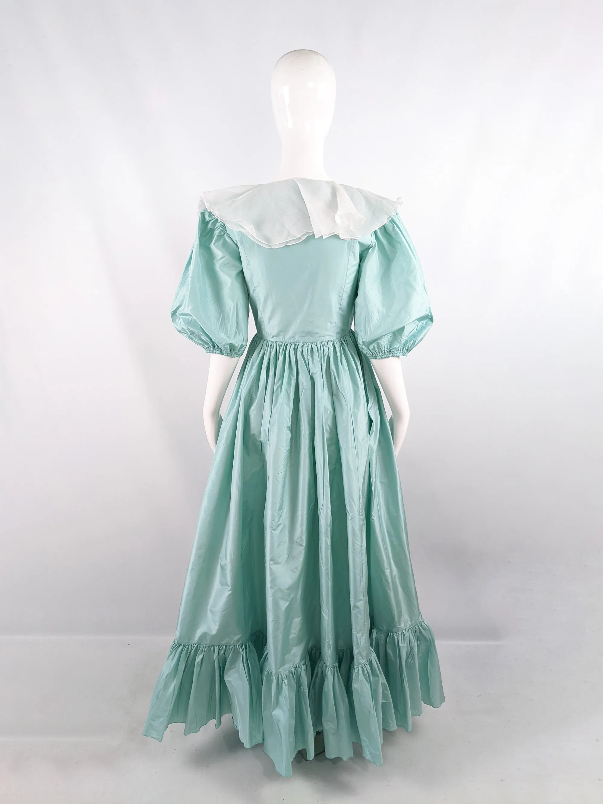 Catherine Walker Mint Taffeta Puff Sleeve Evening Dress, 1980s