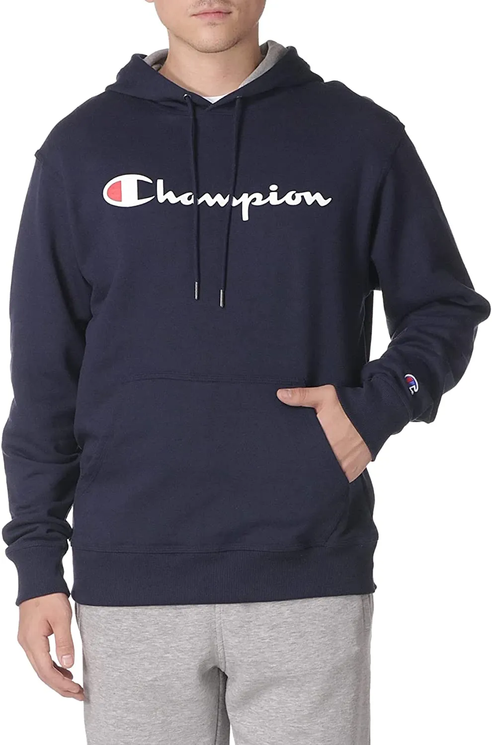 Champion Mens Script Logo Powerblend Fleece Pullover Hoodie