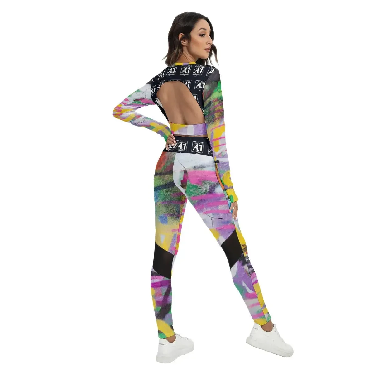 ClassA1 Graffiti Women's Sport Set With Backless Top And Leggings