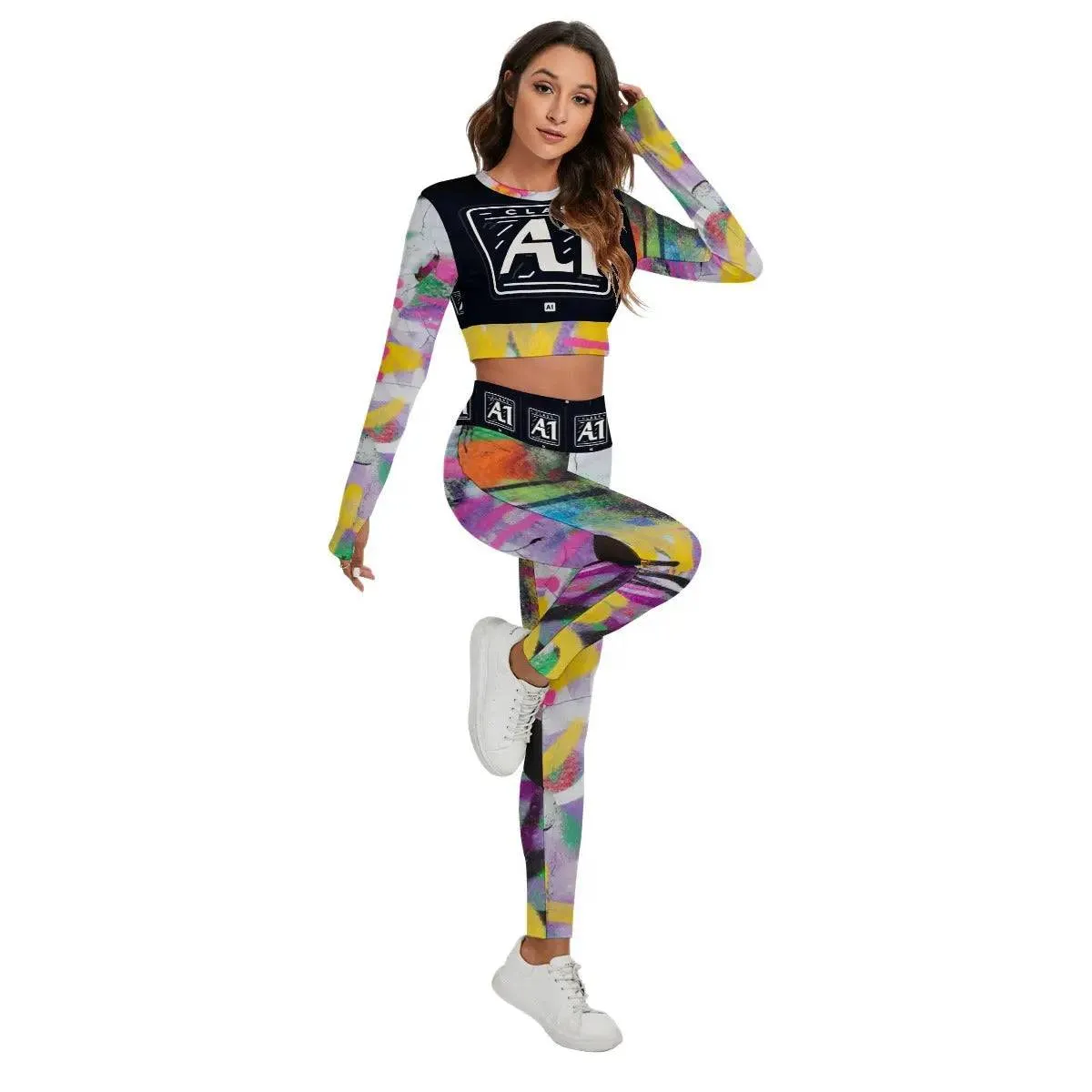 ClassA1 Graffiti Women's Sport Set With Backless Top And Leggings