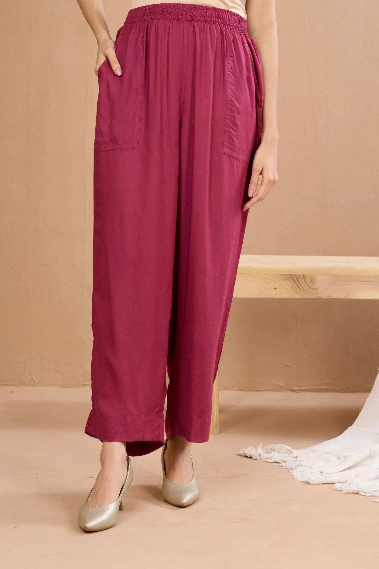 comfort fit modal pants - wine