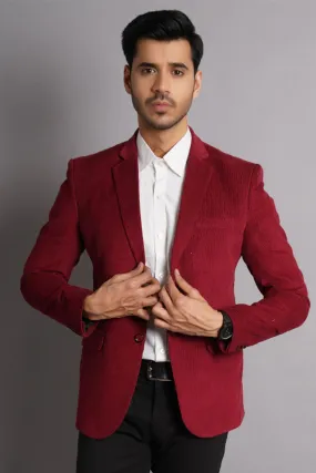 Corduroy Cotton Red Solid Blazer