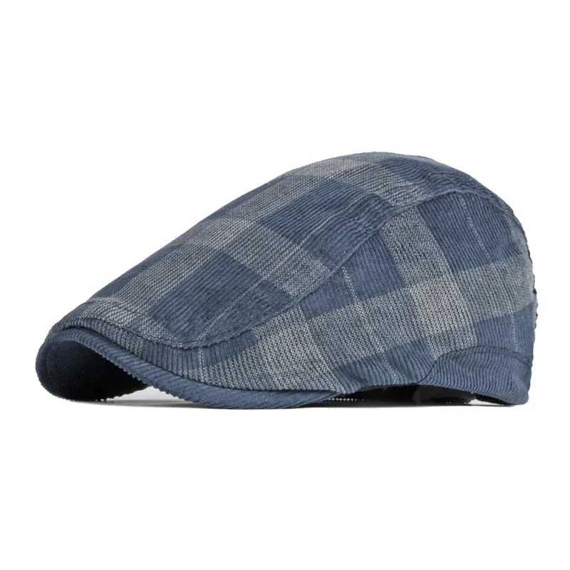 Corduroy Plaid Flat Cap