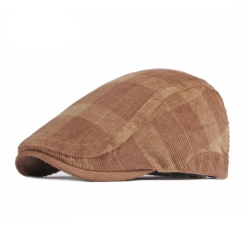 Corduroy Plaid Flat Cap