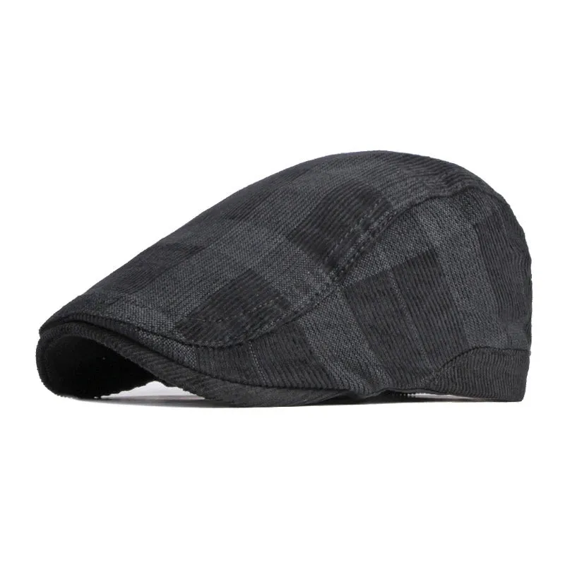 Corduroy Plaid Flat Cap