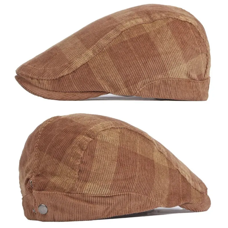 Corduroy Plaid Flat Cap