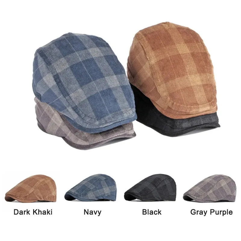 Corduroy Plaid Flat Cap