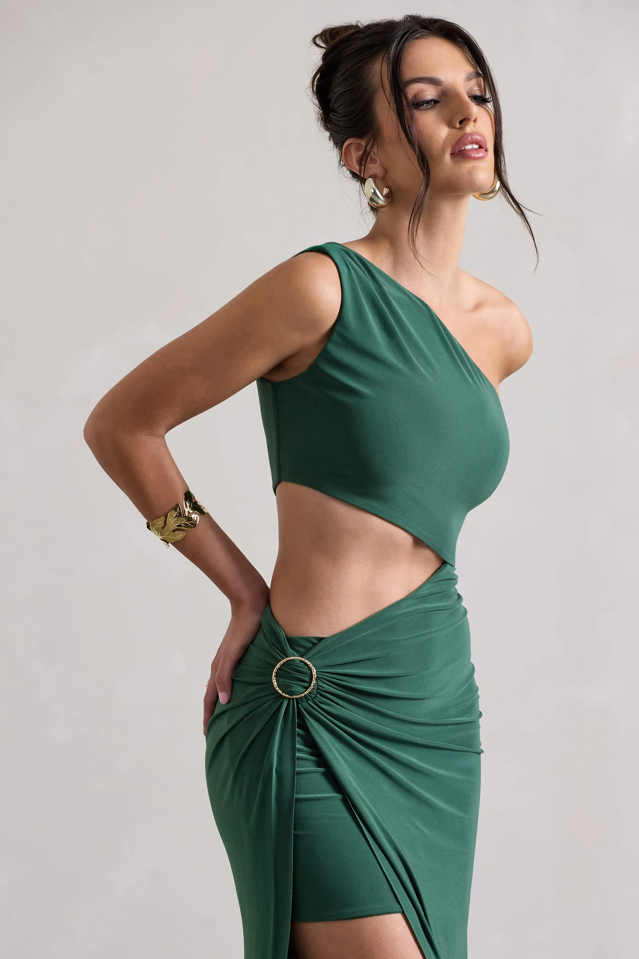 Costa Rica | Forest Green Asymmetric Cut-Out Split Maxi Dress