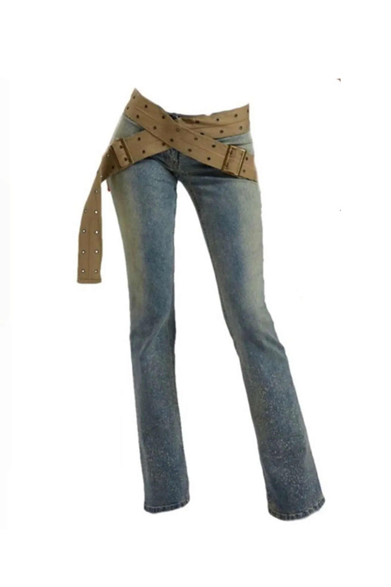 Crossover Belt Low Rise Straight-Leg Jeans