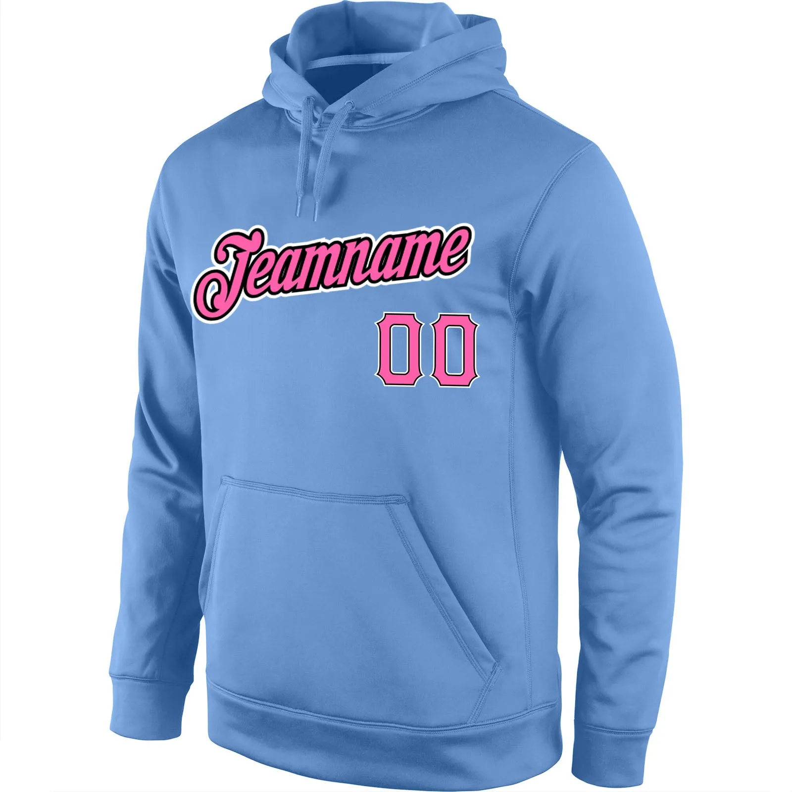 Custom Stitched Light Blue Pink-Black Sports Pullover Sweatshirt Hoodie