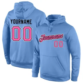 Custom Stitched Light Blue Pink-Black Sports Pullover Sweatshirt Hoodie