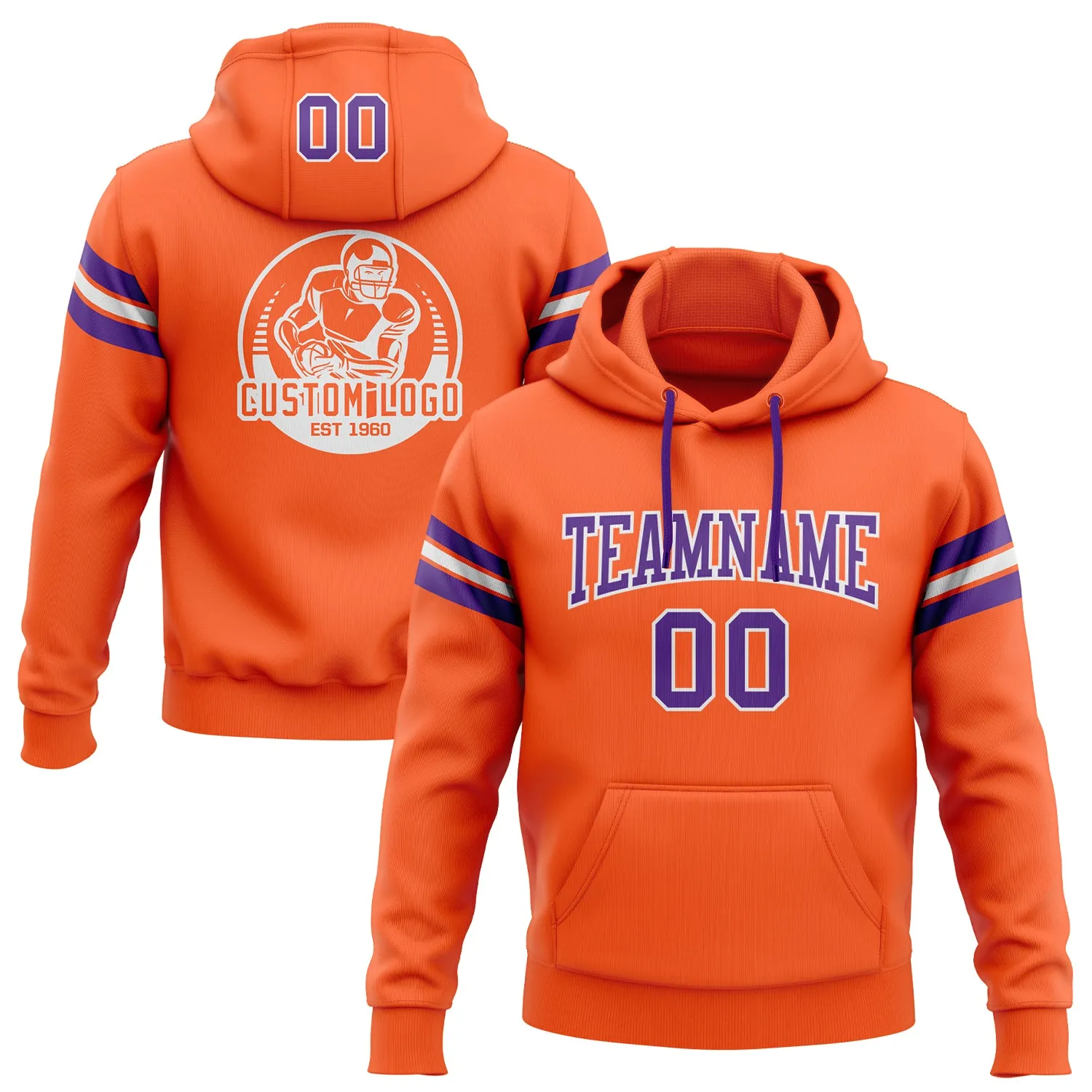 Custom Stitched Orange Purple-White Football Pullover Sweatshirt Hoodie