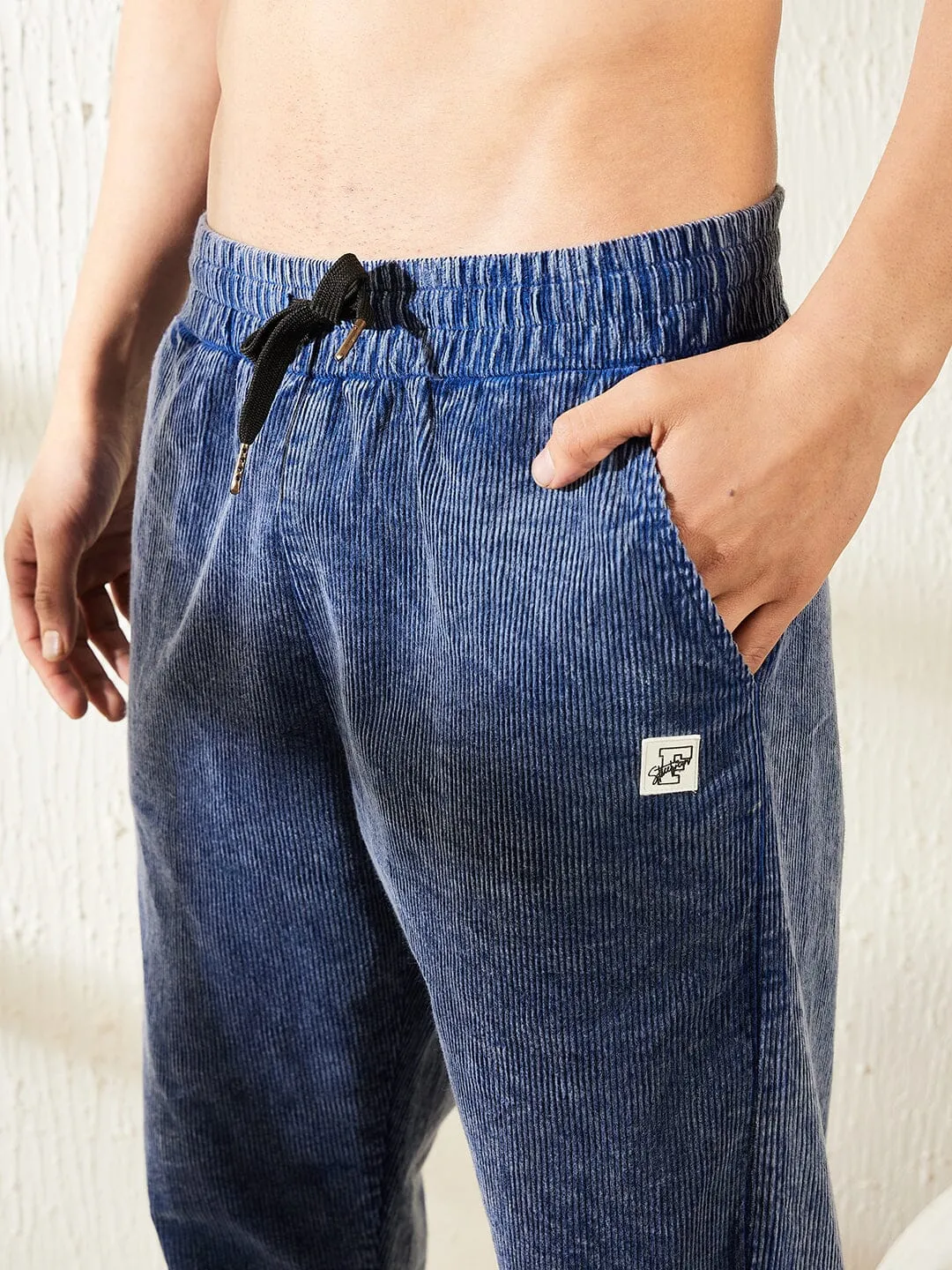 Denim Washed Cord Boot Cut Trackpants