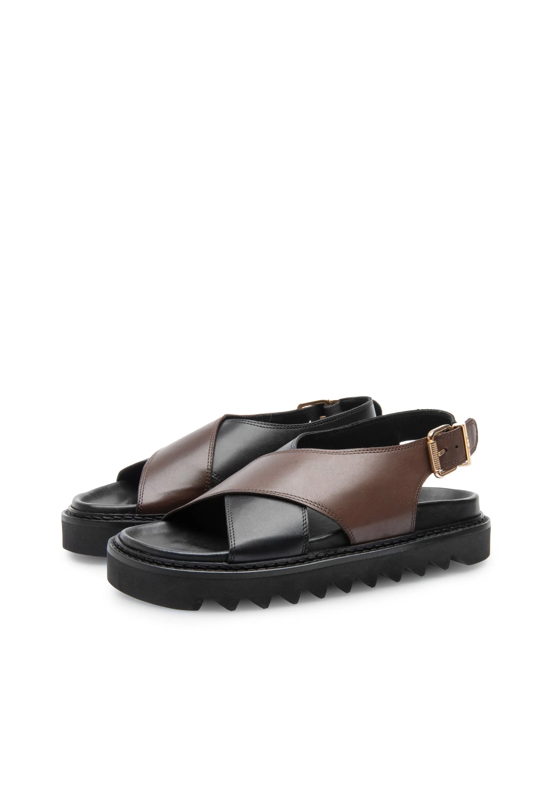 Diana Black Brown Leather Chunky Sandals