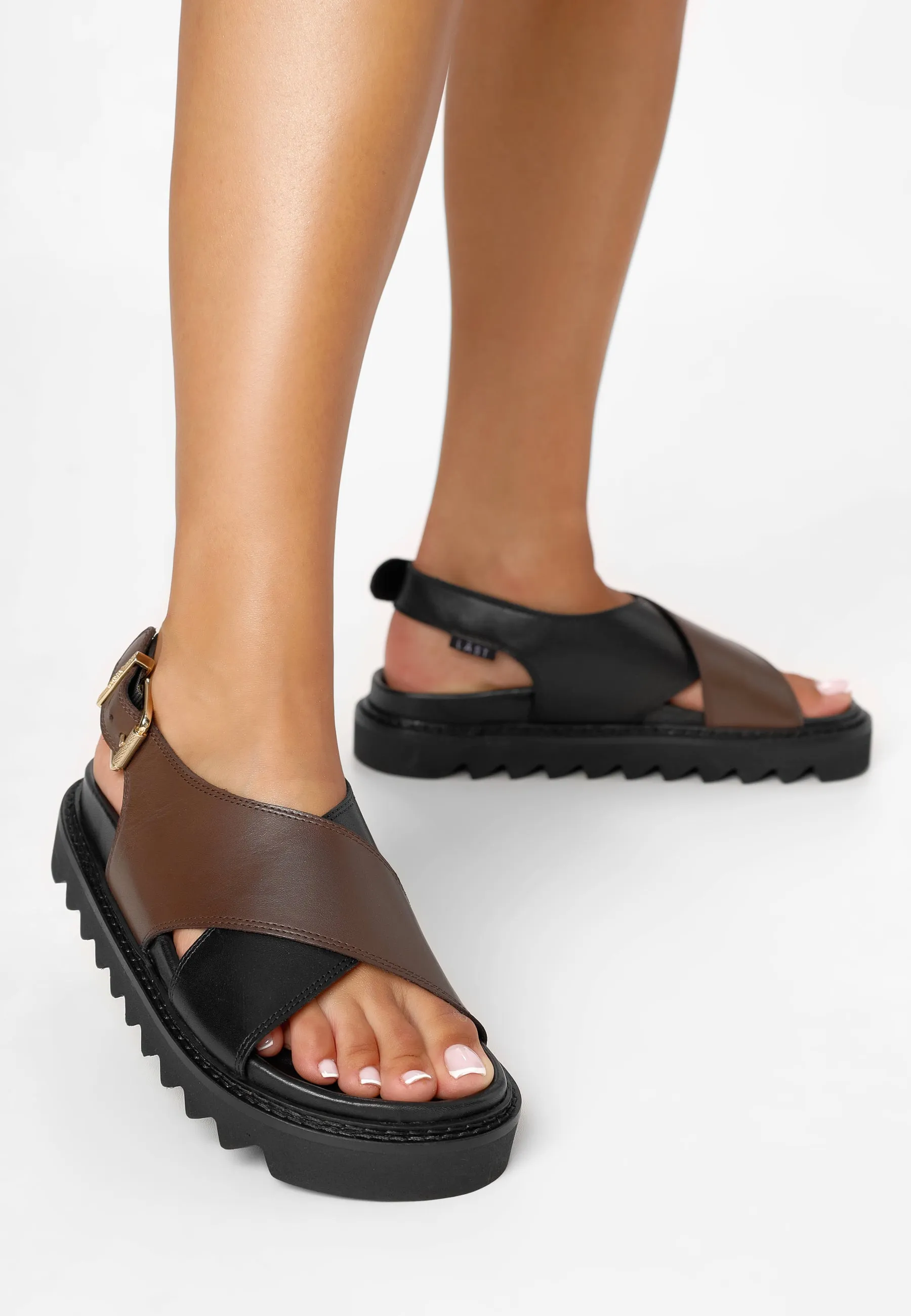 Diana Black Brown Leather Chunky Sandals