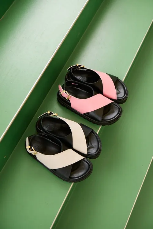 Diana Black Off White Leather Chunky Sandals