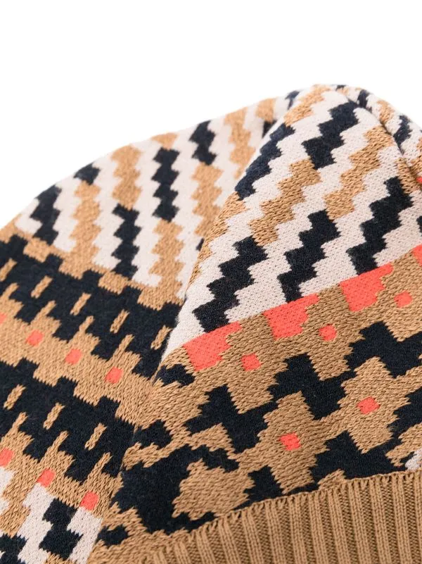 Dusk Knit Balaclava - Orange Mixed Checks