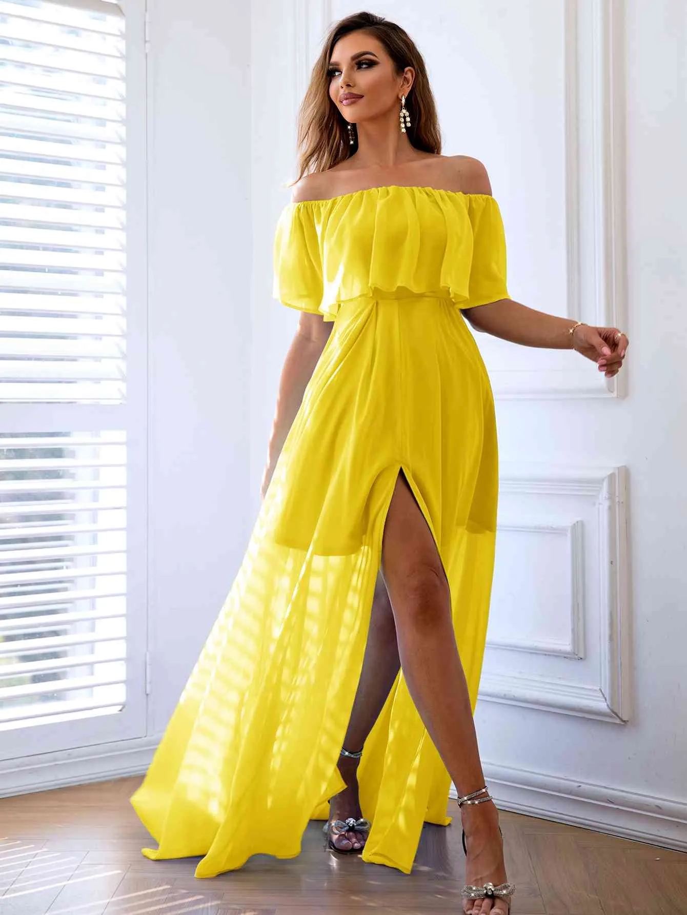 Elegant Flowing Off Shoulder Summer Maxi Dress