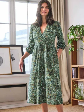 Erin Organic Cotton Jersey Wrap Dress - Forest Green