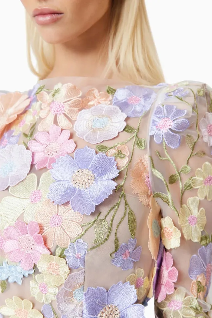 Floral Applique Dress - Pastel