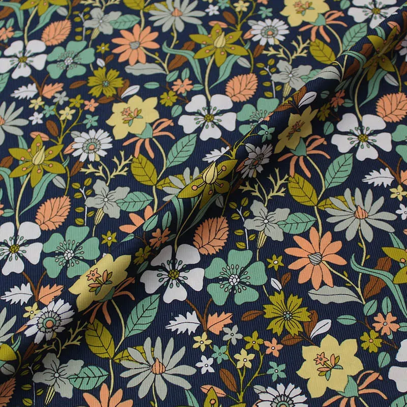 Floral Dressmaking Corduroy - Navy - Show Garden