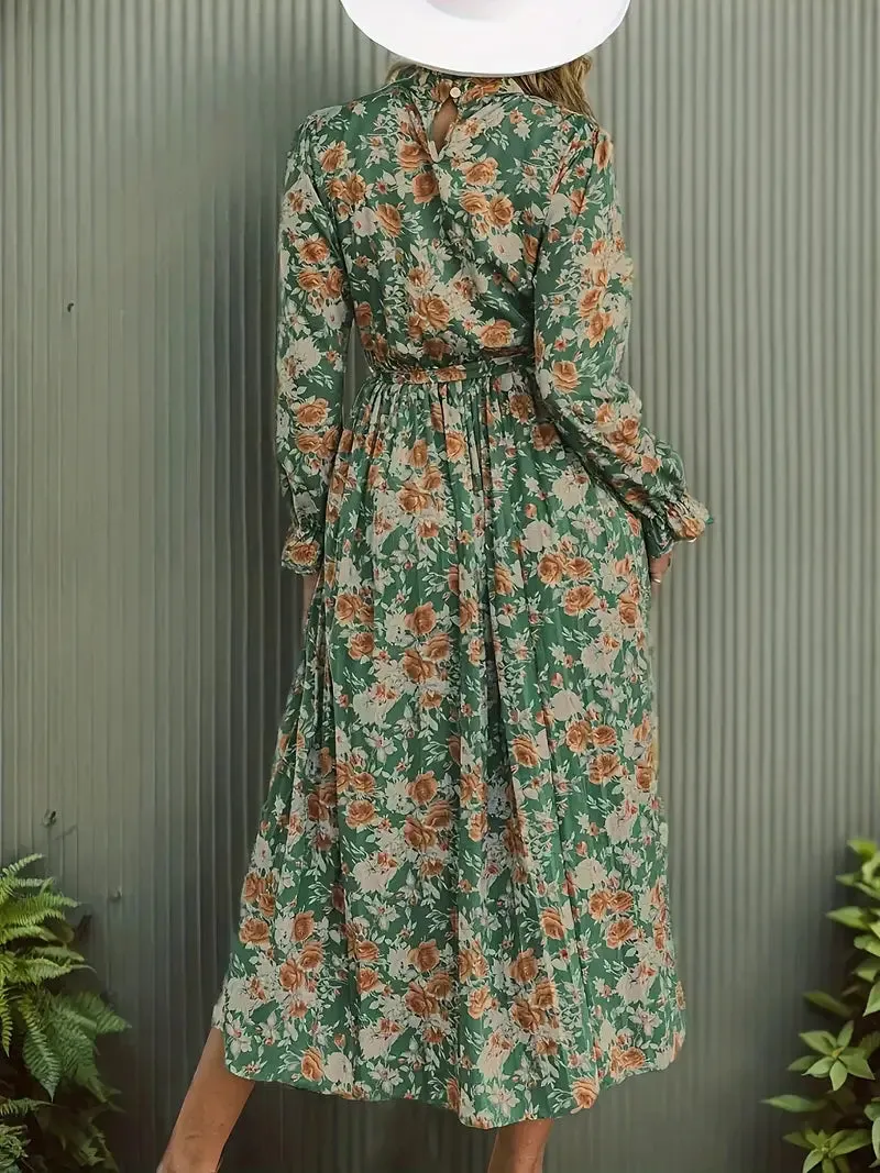 Floral Print Maxi Tie Waist Dress