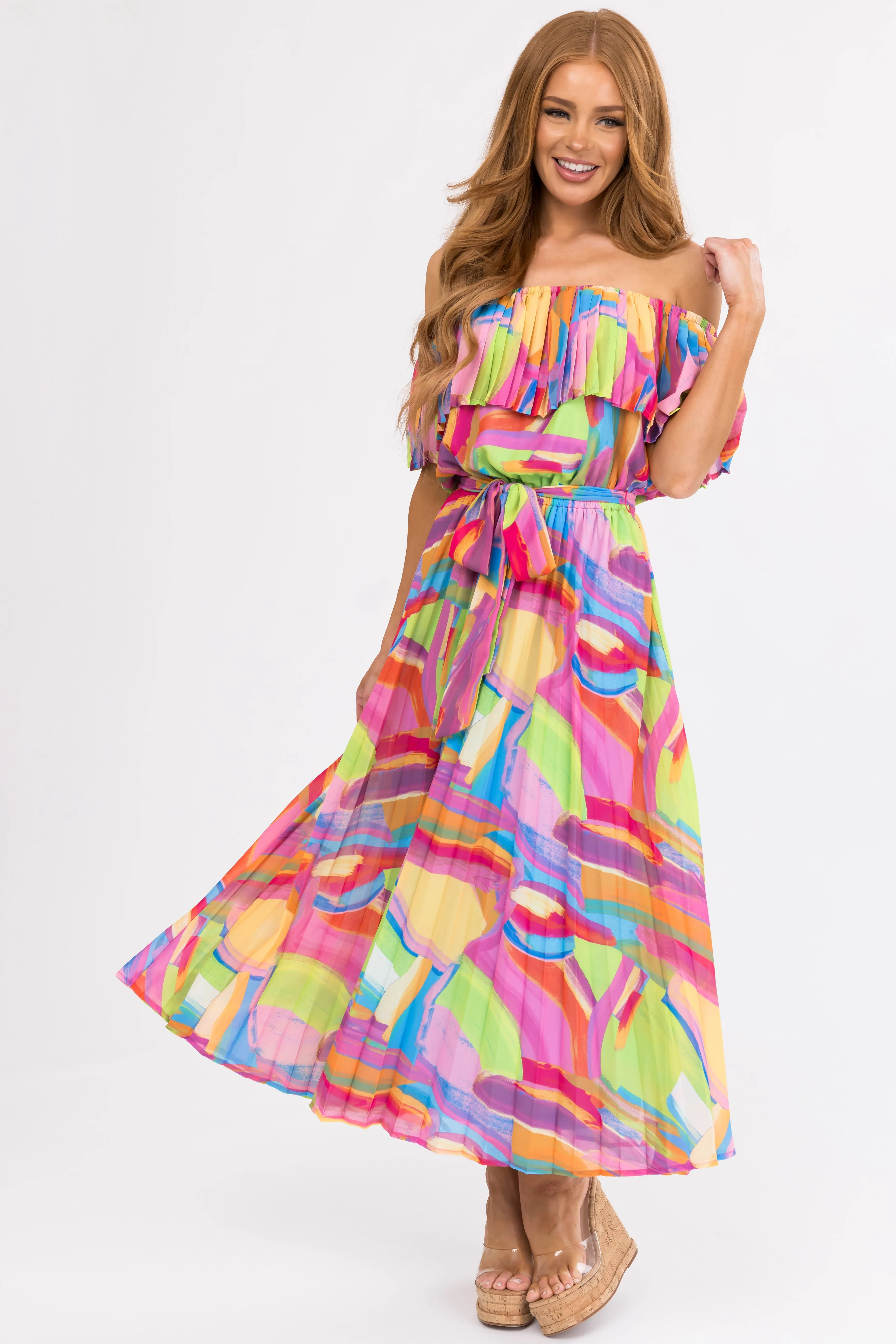 Flying Tomato Multicolor Pleated Maxi Dress