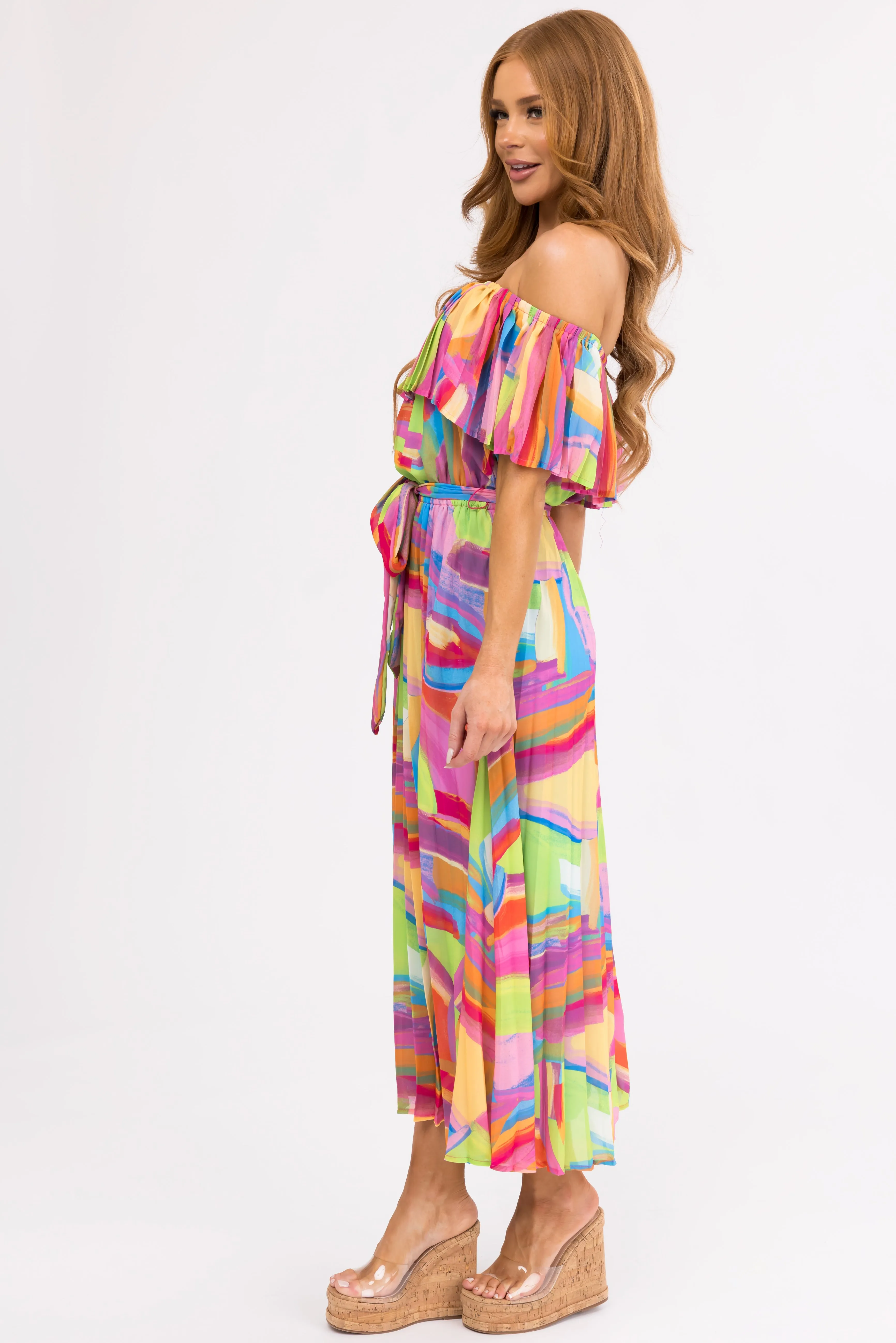 Flying Tomato Multicolor Pleated Maxi Dress