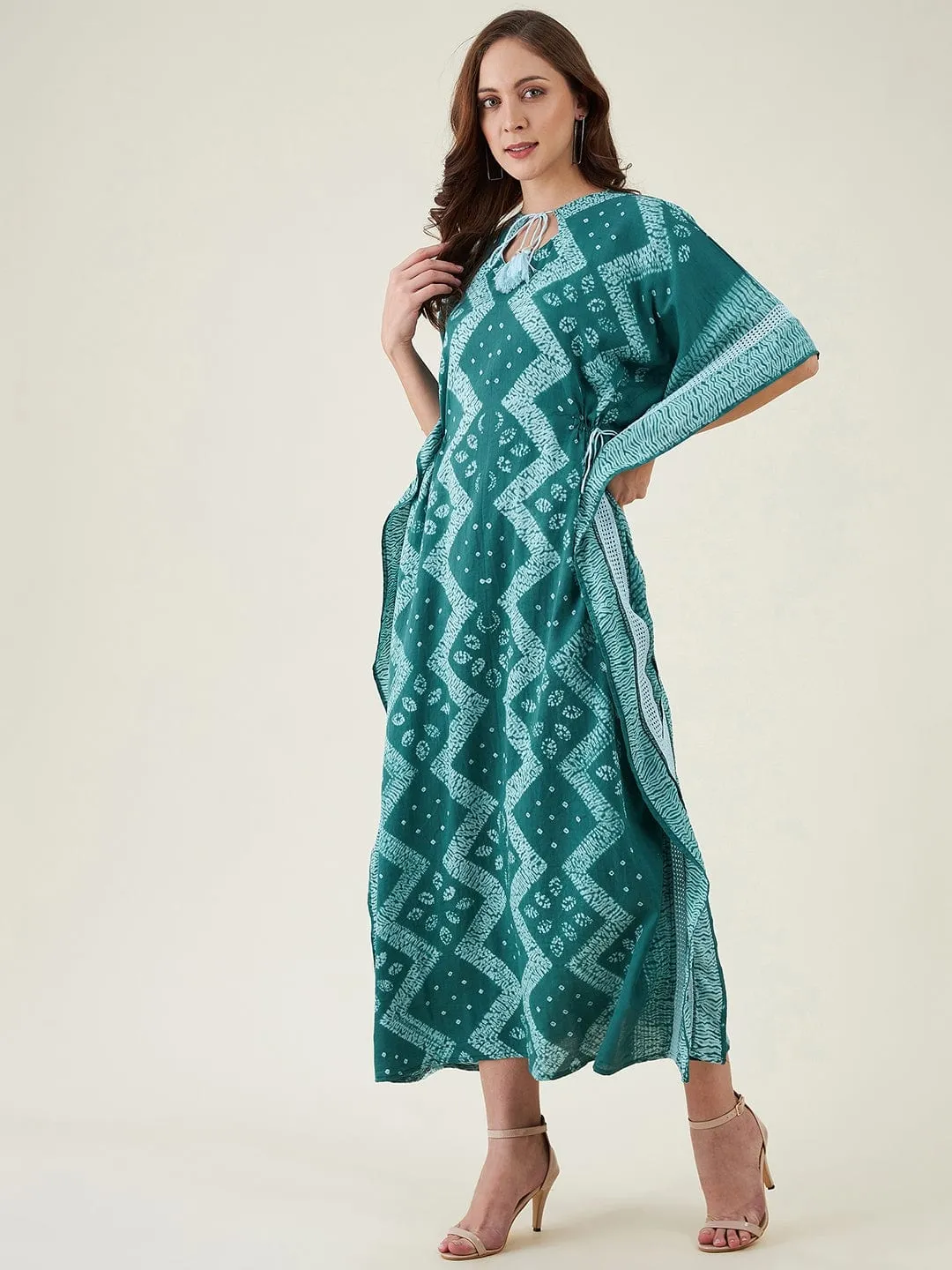 Forest Green Shibori Tiedye Kaftan Dress