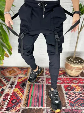 Franky Stringy Cargo Joggers - Black E25A