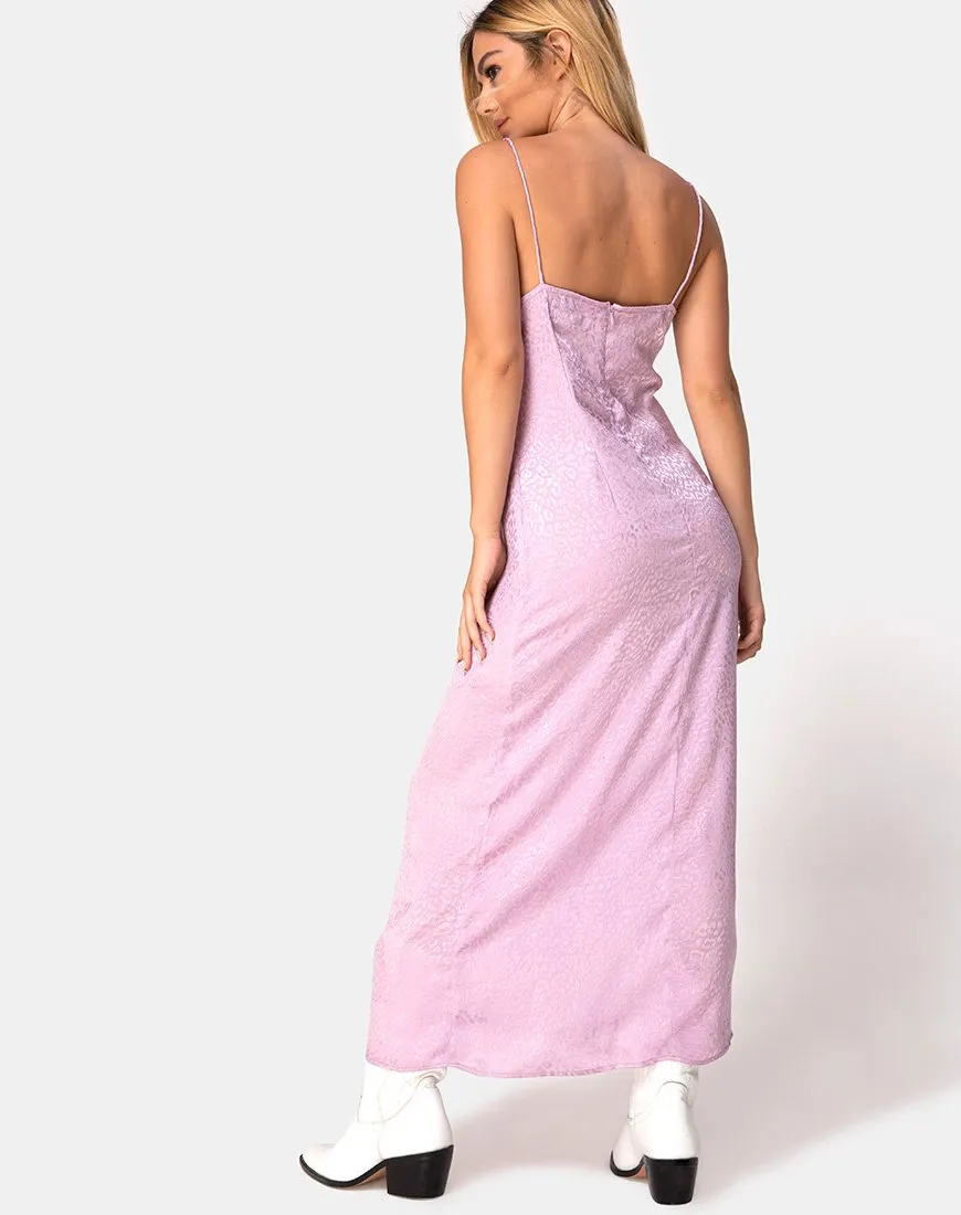 Gaela Slip Dress in Satin Cheetah Dusky Lilac