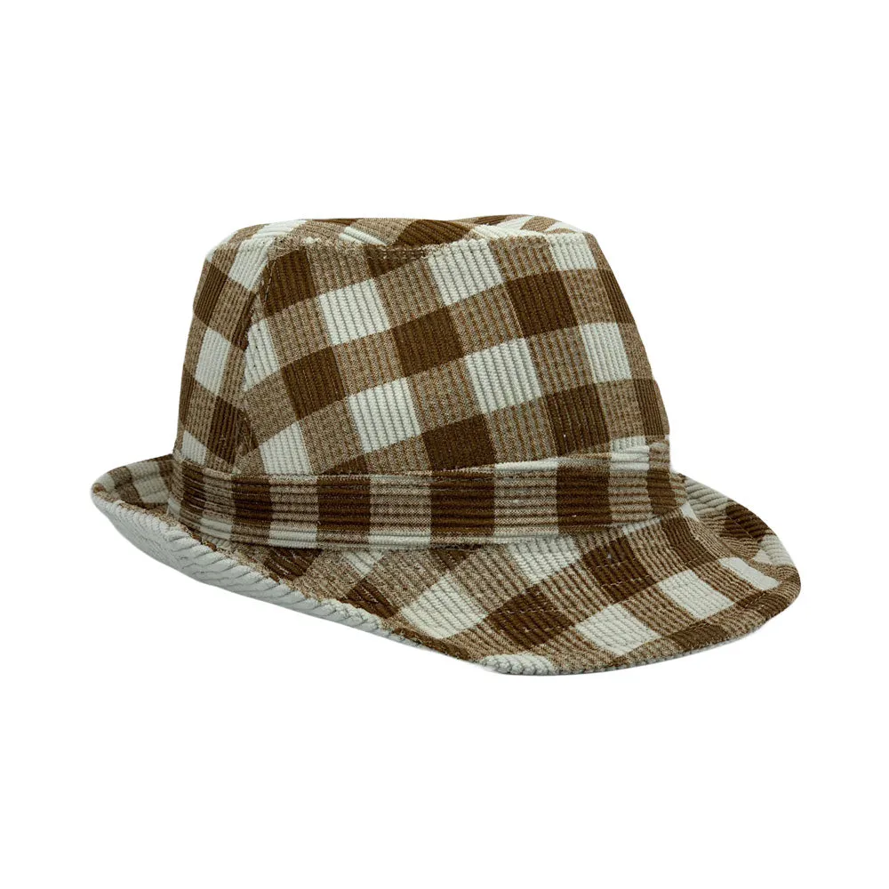 Gingham Check Fedora Hat - Manhattan Trilby Corduroy Banded For Men Women LD61570