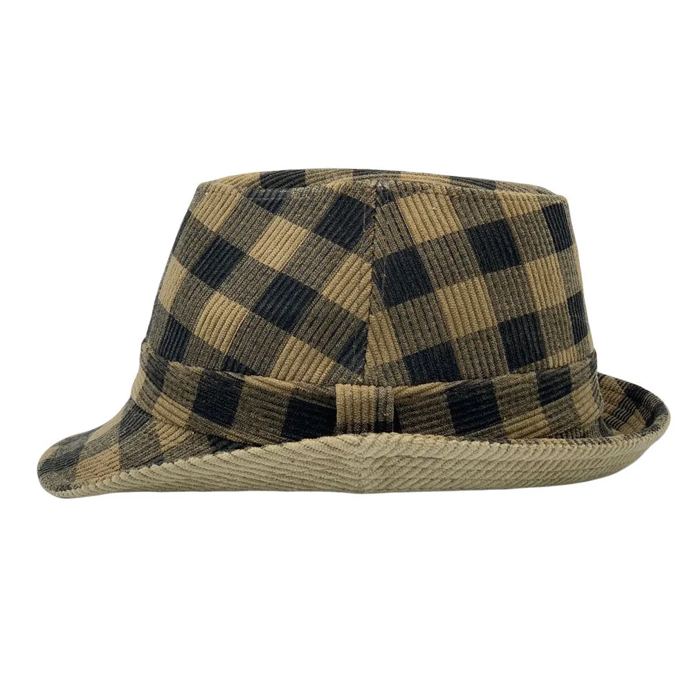 Gingham Check Fedora Hat - Manhattan Trilby Corduroy Banded For Men Women LD61570