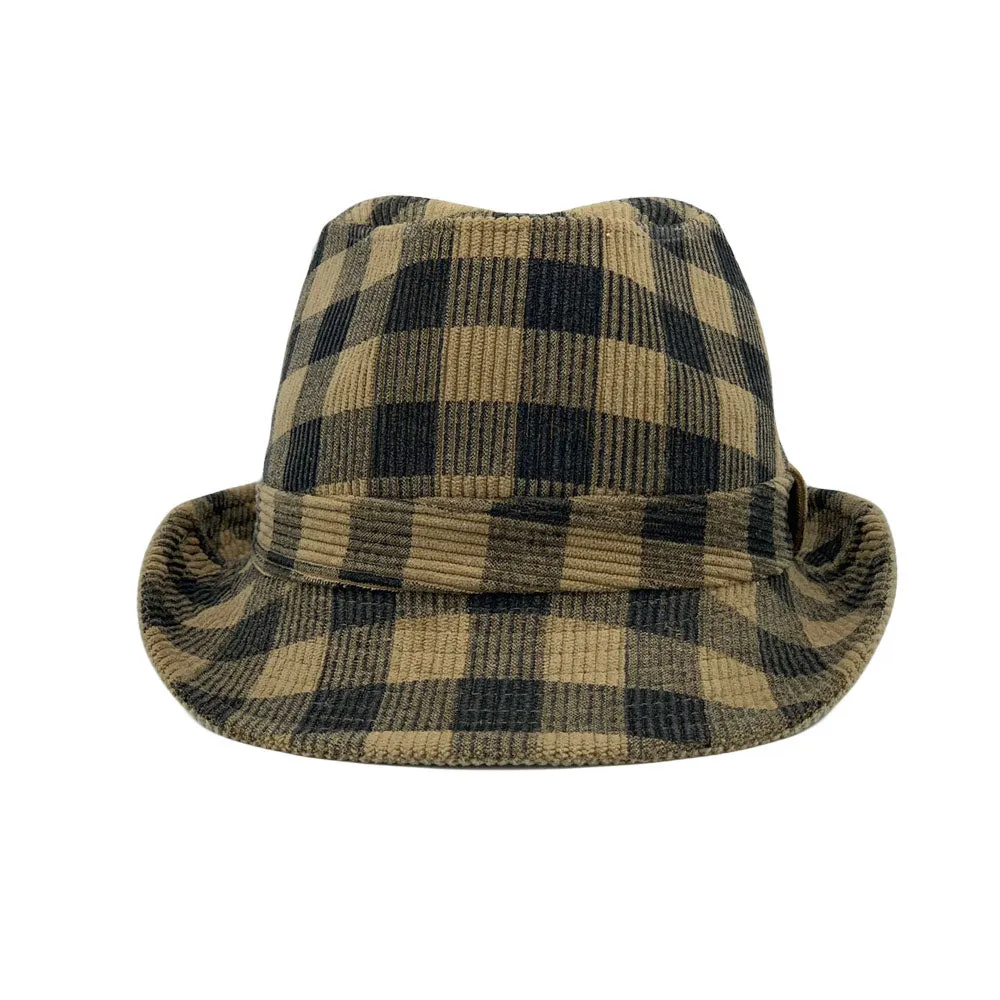 Gingham Check Fedora Hat - Manhattan Trilby Corduroy Banded For Men Women LD61570