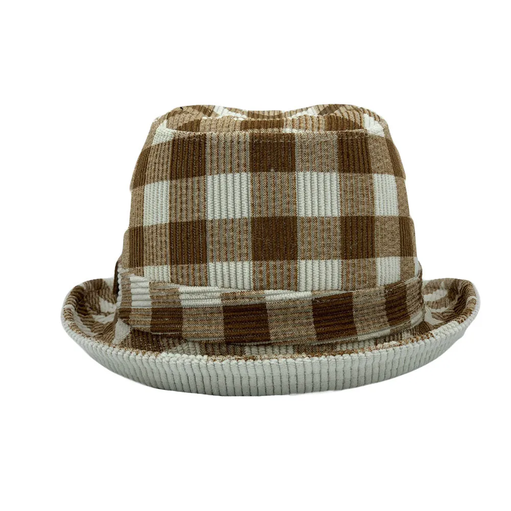 Gingham Check Fedora Hat - Manhattan Trilby Corduroy Banded For Men Women LD61570