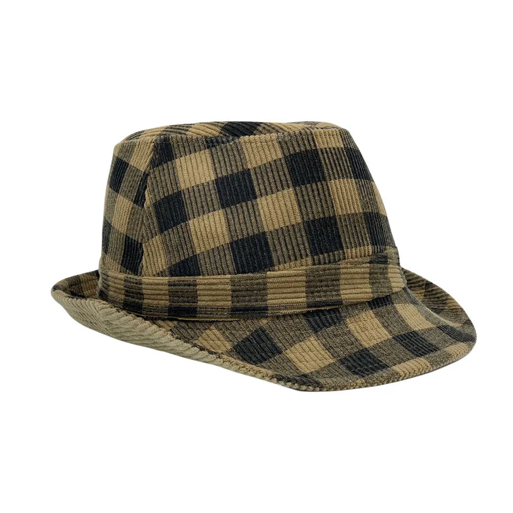 Gingham Check Fedora Hat - Manhattan Trilby Corduroy Banded For Men Women LD61570