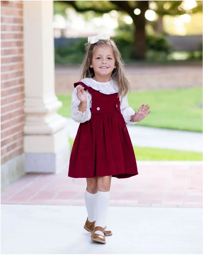 Girl's "Avignon" Burgundy Corduroy Ruffled Jumper