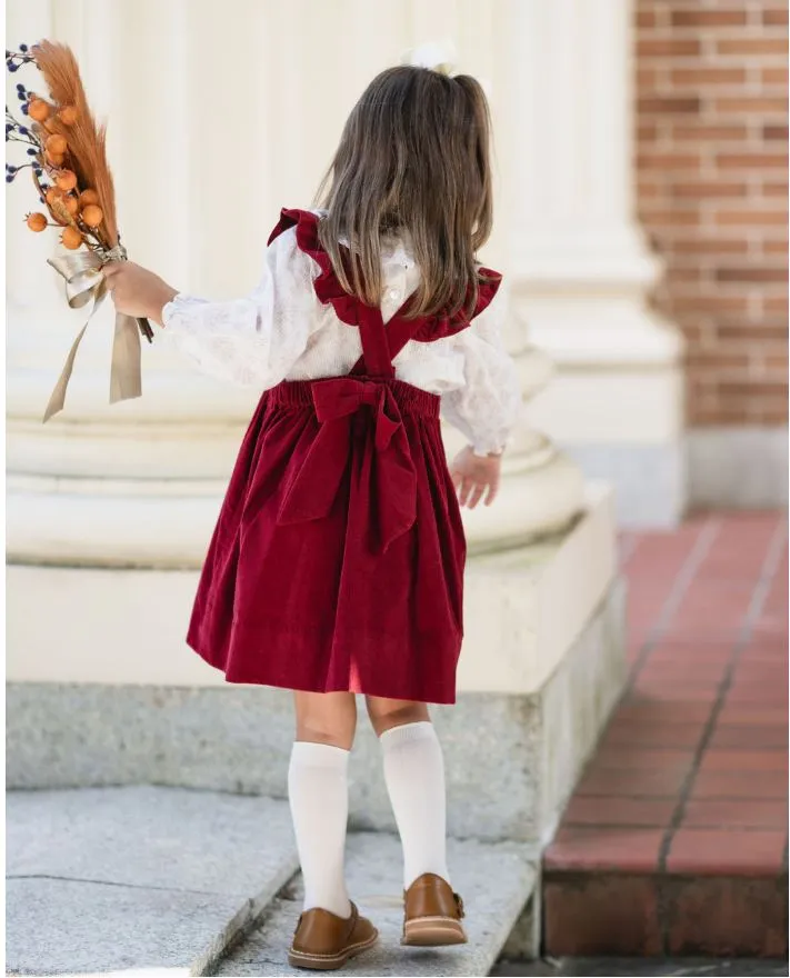 Girl's "Avignon" Burgundy Corduroy Ruffled Jumper