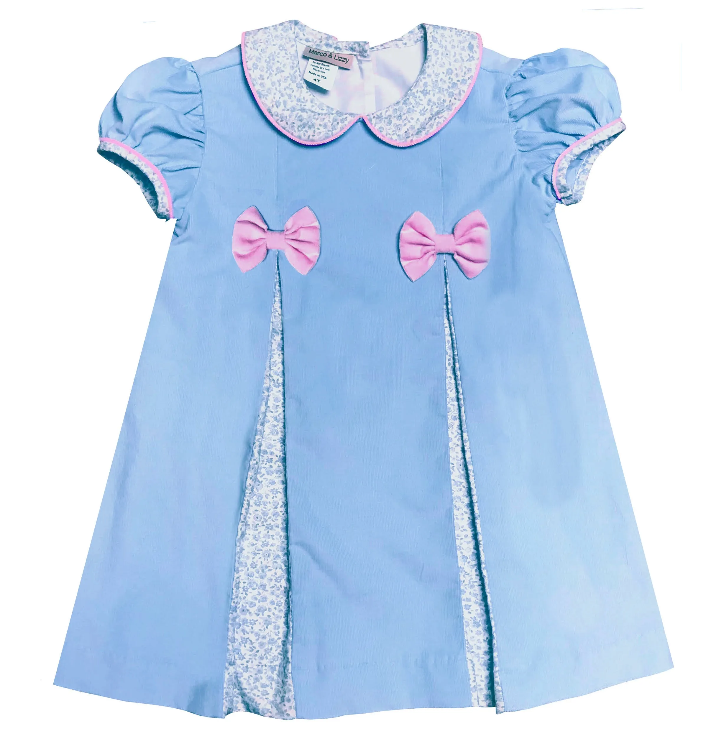 Girl's "Pink & Blue" Pleated A- Line Corduroy Dress