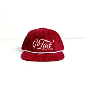 Go Fast Don't Die Script Corduroy Gramps Hat Red