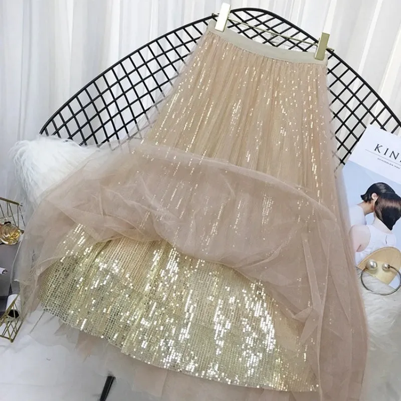 Gorgeous Sequin Mesh Pleated Skirts