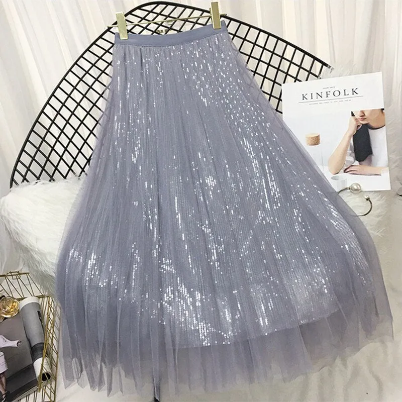 Gorgeous Sequin Mesh Pleated Skirts